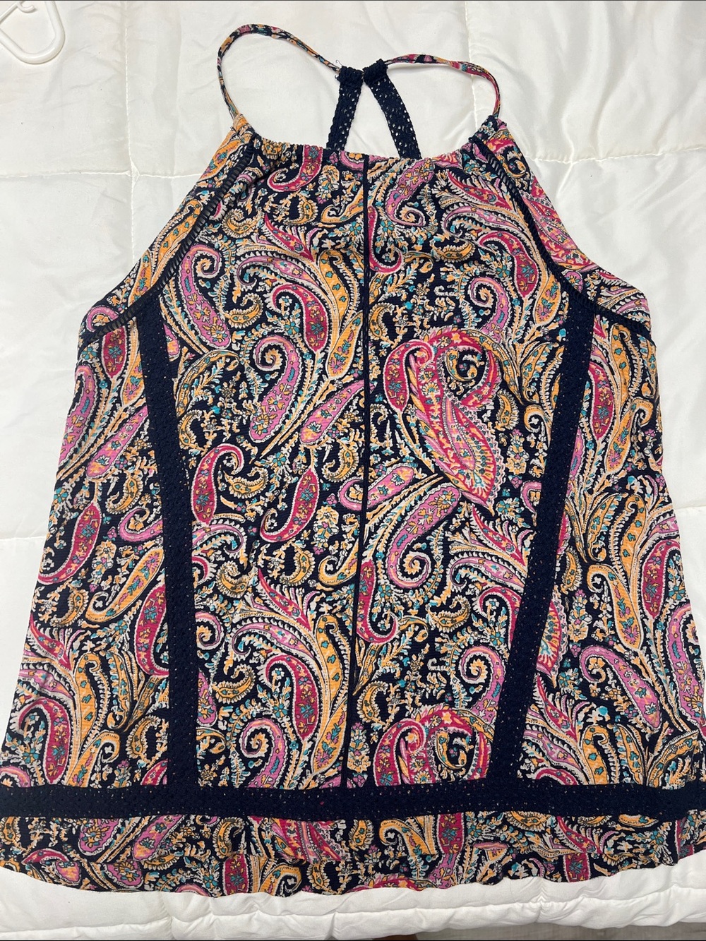 Lucky Brand Navy Paisley Tank with Pink, Teal & Mustard Accents medium